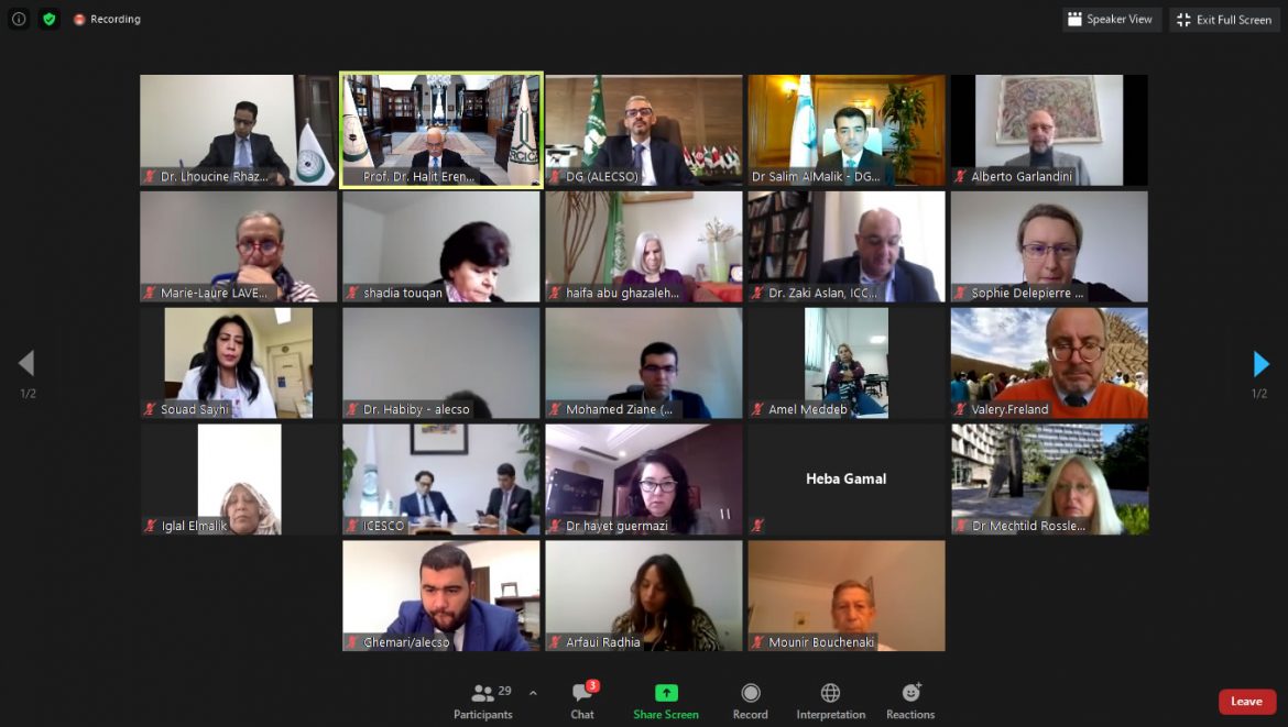 speaking-at-alecso-virtual-meeting-on-cultural-heritage-ircica-invited-countries-to-participate-in-developing-the-ircica-prince-sultan-bin-salman-islamic-architectural-heritage-database